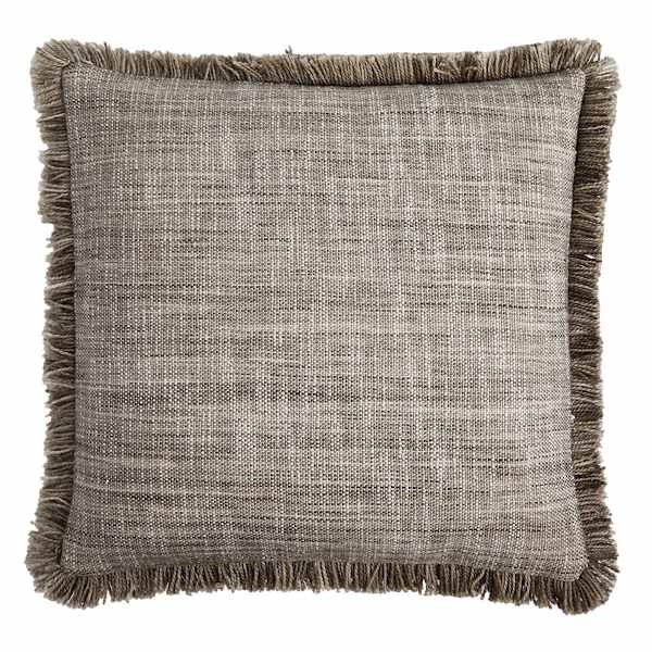 at home Light Grey Solid Woven with Fringe Outdoor Throw Pillow 18"