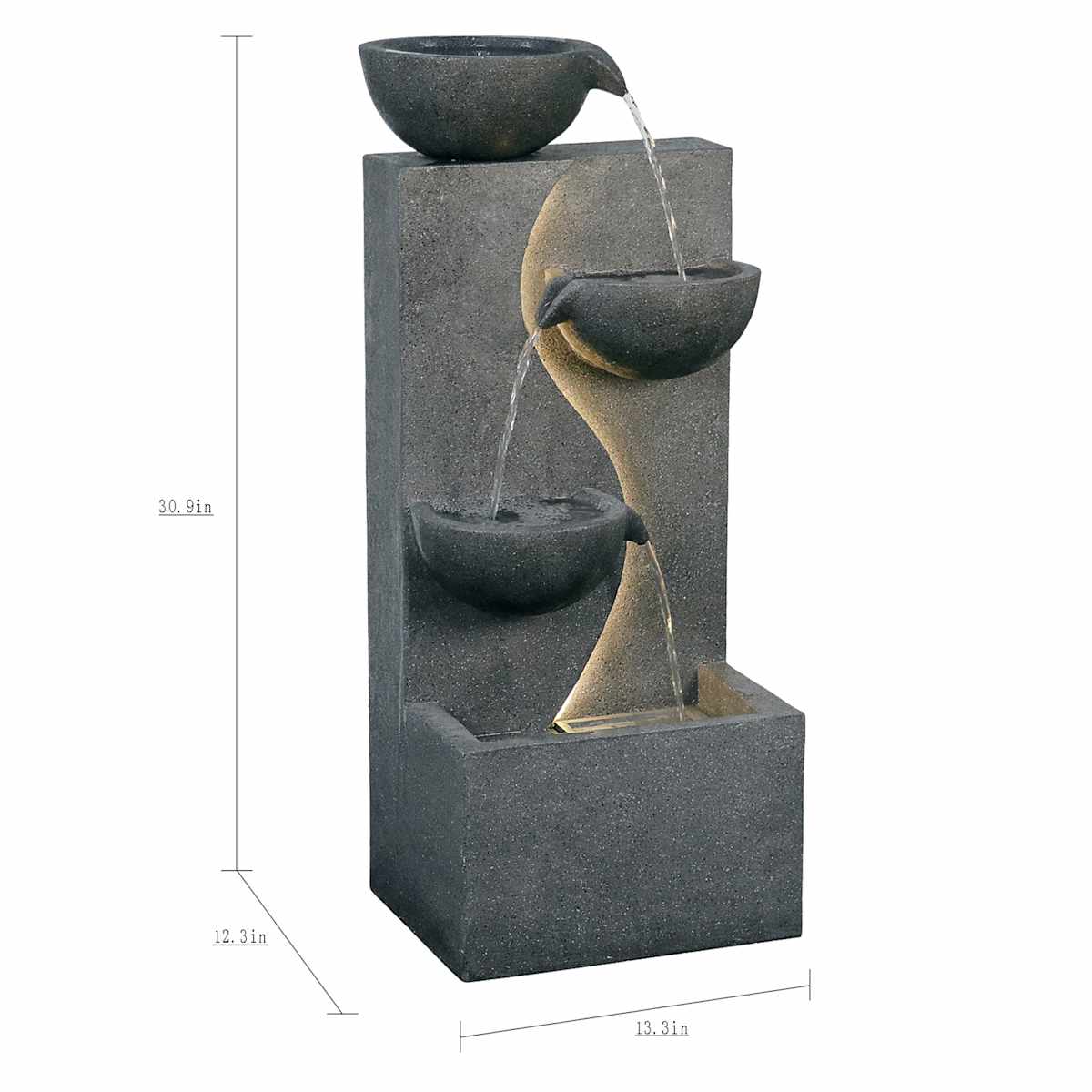 At Home Lighted Modern Bowl Standing Outdoor Fountain Grey 31.5"