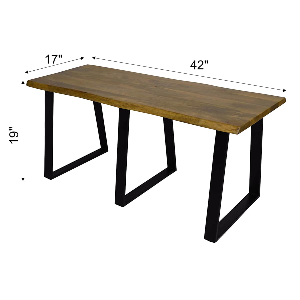 At Home Live Edge Wood & Metal Bench Natural Mango Wood Finish