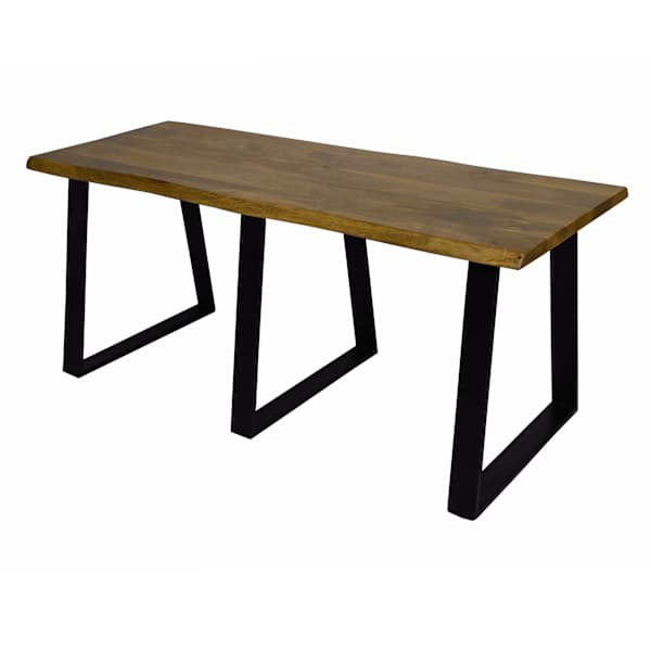 at home Live Edge Wood & Metal Bench Natural Mango Wood Finish