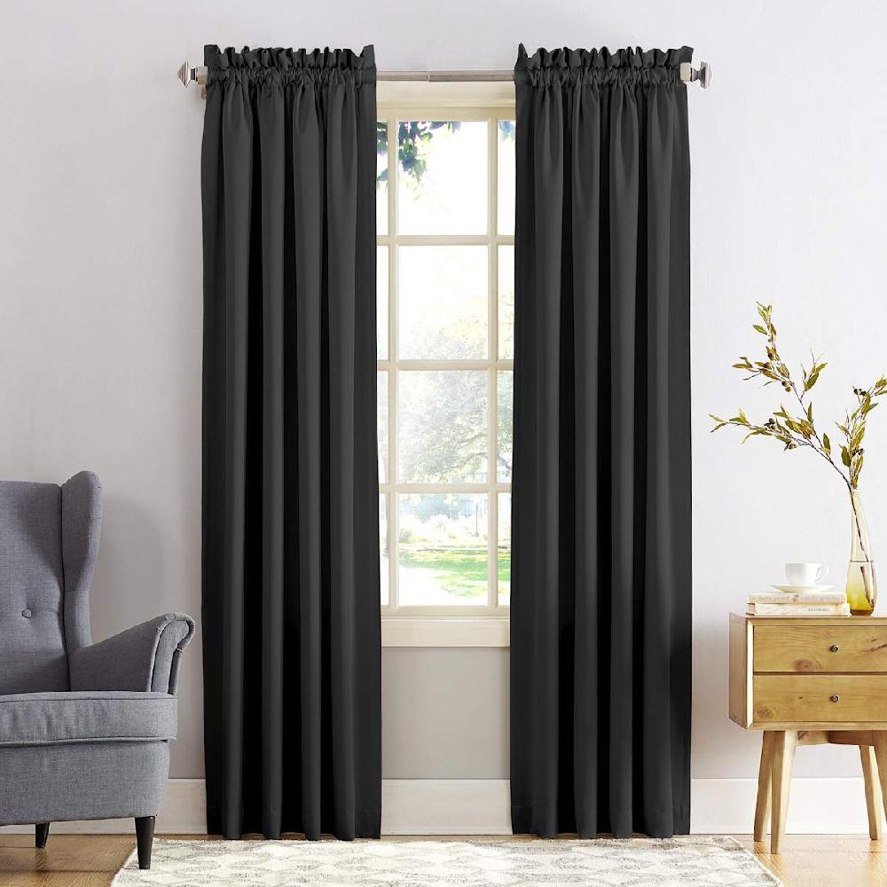 At Home Madison Black Pole Top Room Darkening Curtain Panel 95"