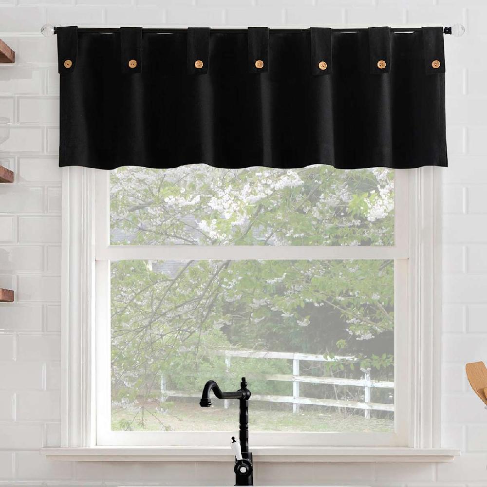 At Home Mason Black Small Window Valance With Buttons 54x14