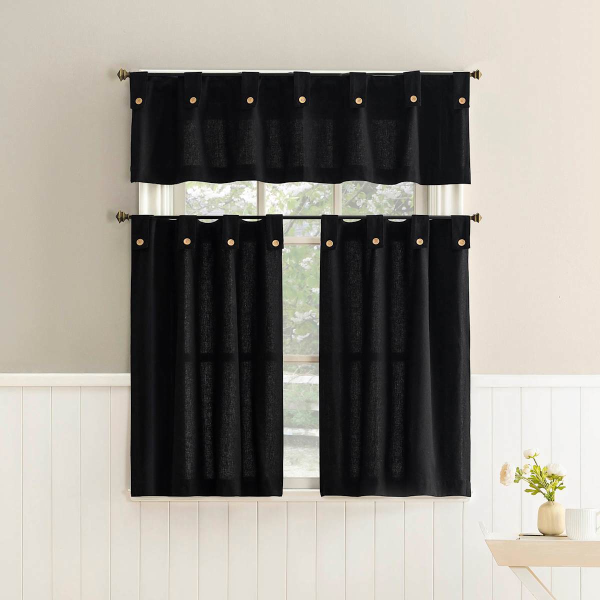 At Home Mason Black Small Window Valance With Buttons 54x14