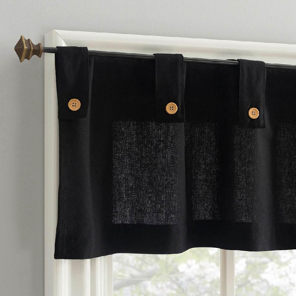 At Home Mason Black Small Window Valance With Buttons 54x14
