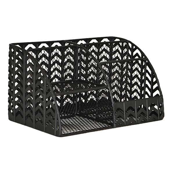 at home Matte Black Chevron Punched Metal Desk Organizer