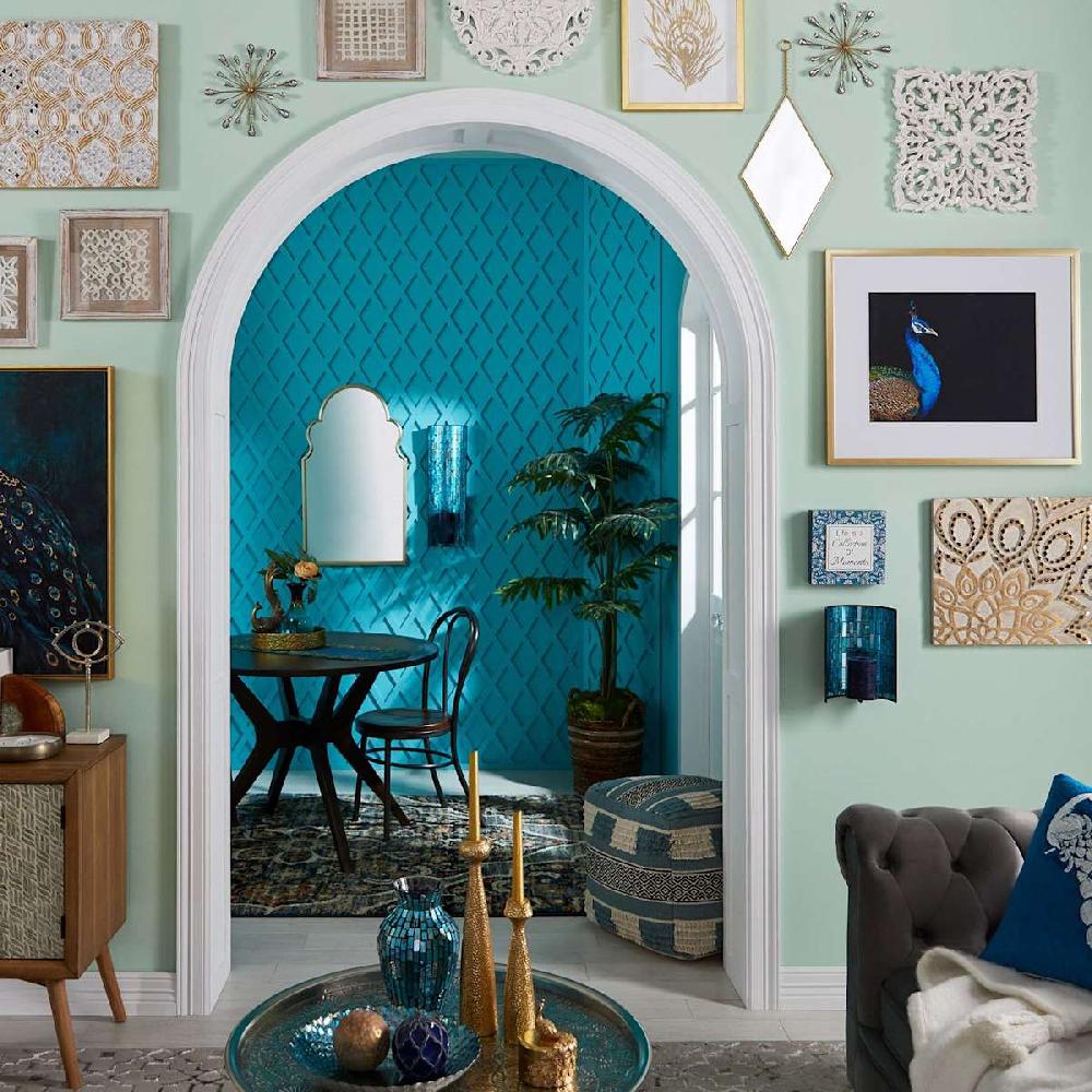 At Home Metal Wall Sconce With Blue Tiled Mosaic Glass 10"