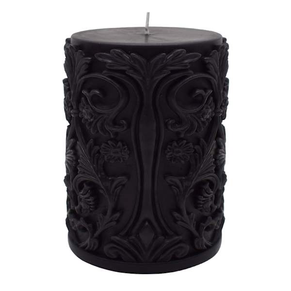 at home Midnight Shadows Black Ornate Pillar Candle 3x4