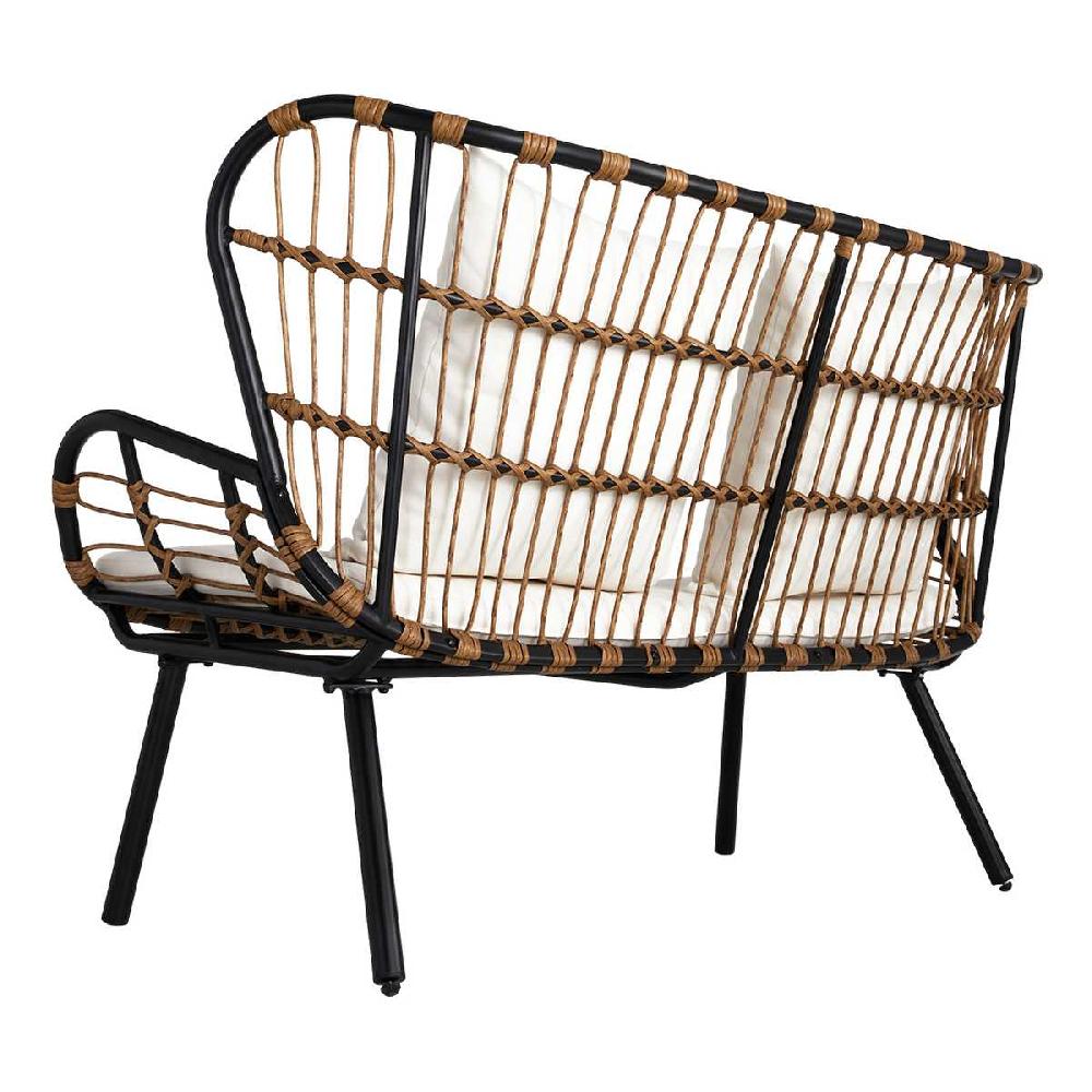 At Home Mila 4-Piece Seating Set Black & Tan With Natural Canvas Cushions