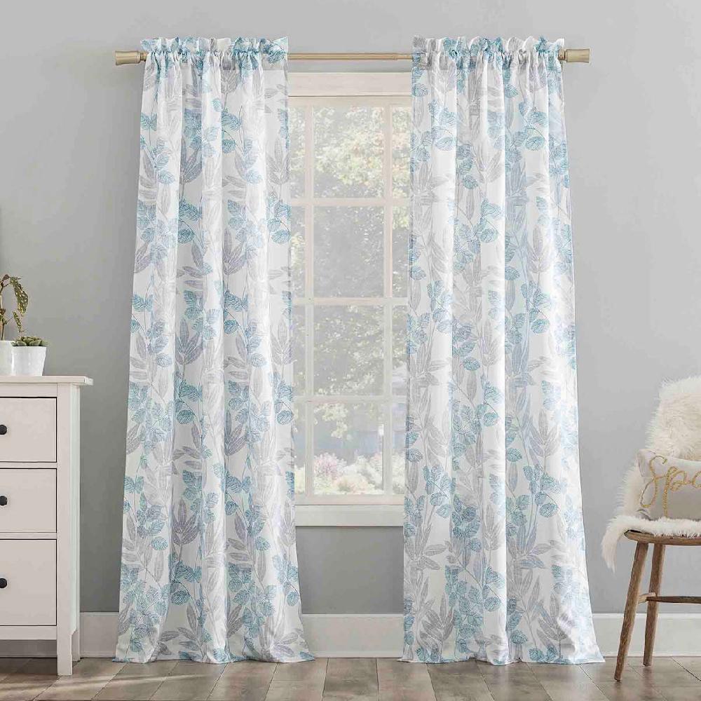 At Home Mystique Aqua & Grey Print Rod Pocket Curtain Panel 84"