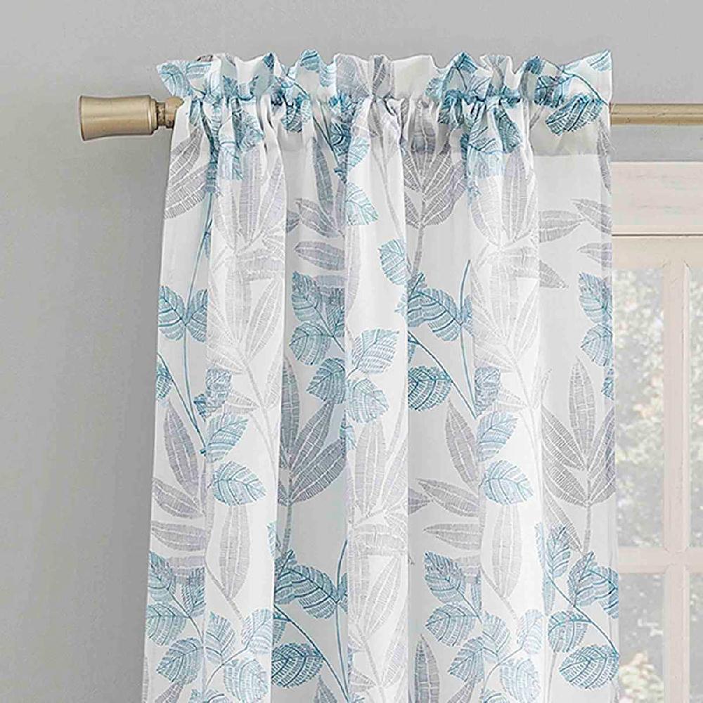 At Home Mystique Aqua & Grey Print Rod Pocket Curtain Panel 84"