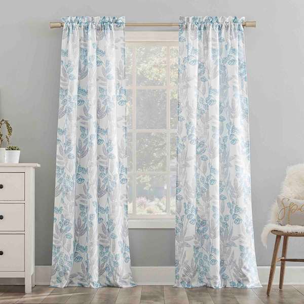 at home Mystique Aqua & Grey Print Rod Pocket Curtain Panel 84"