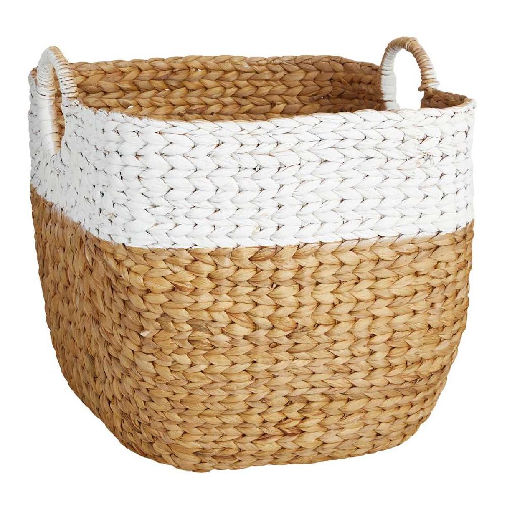 At Home Natural & White Colorblock Water Hyacinth Basket Large