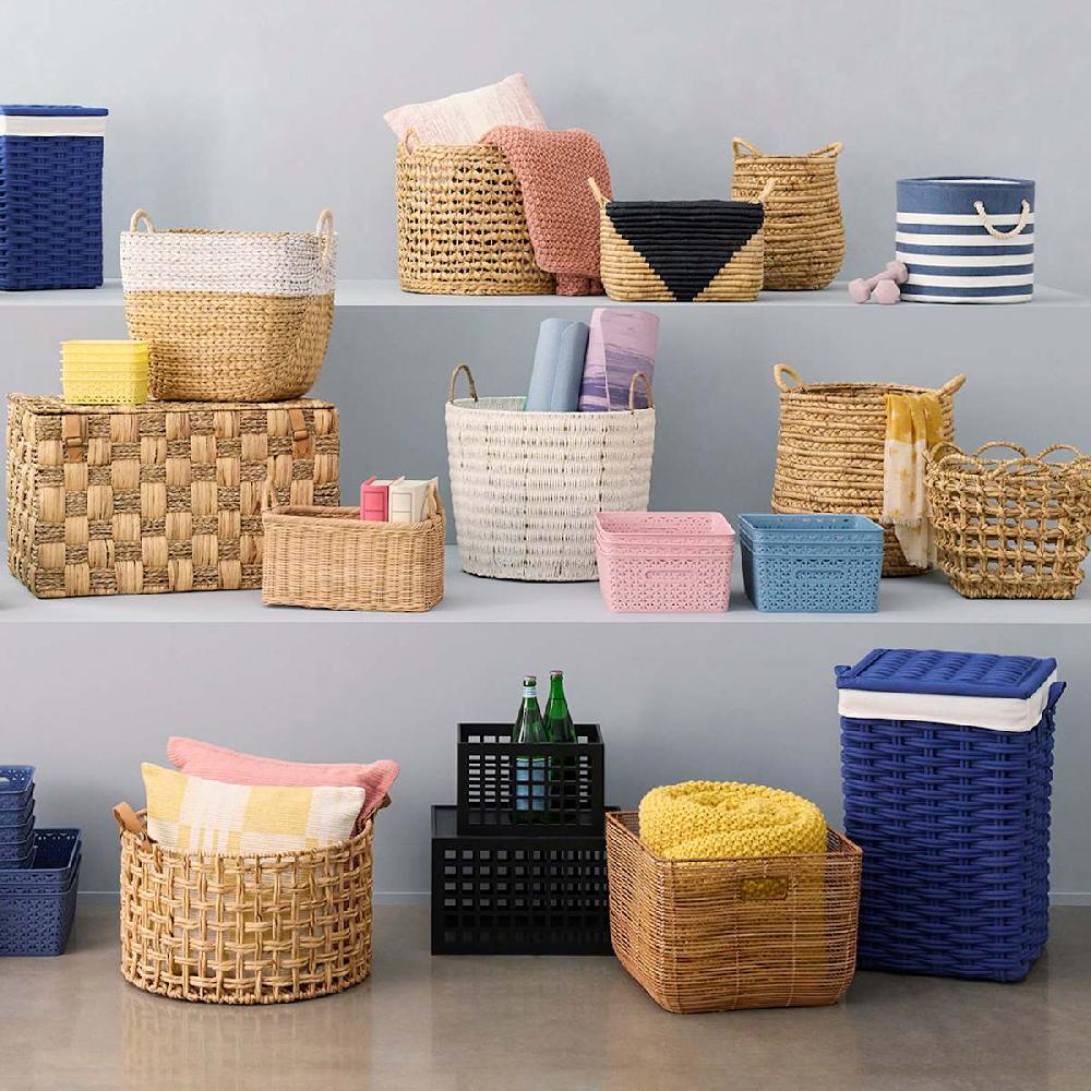 At Home Natural & White Colorblock Water Hyacinth Basket Large