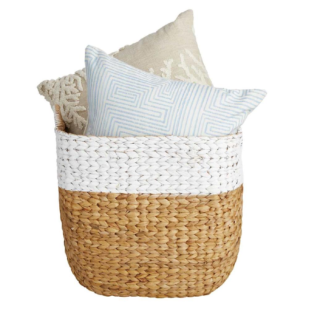 At Home Natural & White Colorblock Water Hyacinth Basket Large