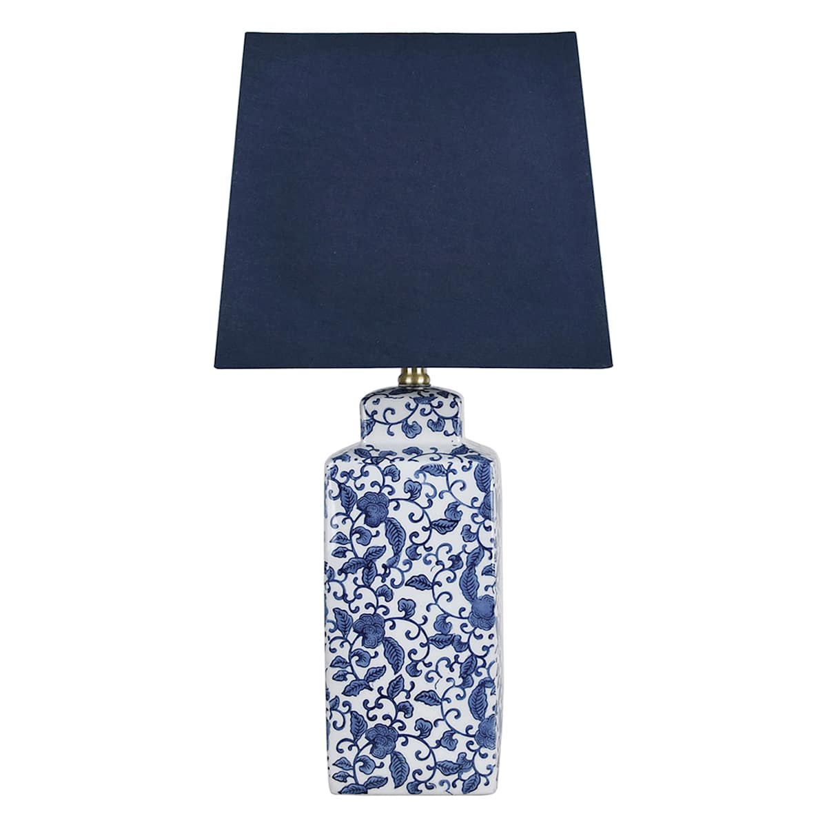 At Home Navy Blue Chinoiserie Ceramic Medium Table Lamp With Navy Blue Shade 24"