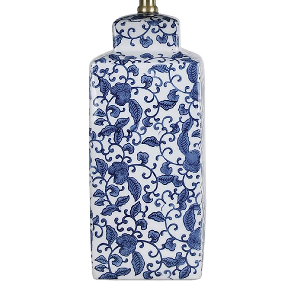 At Home Navy Blue Chinoiserie Ceramic Medium Table Lamp With Navy Blue Shade 24"