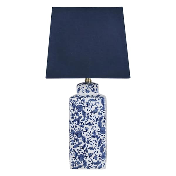 at home Navy Blue Chinoiserie Ceramic Medium Table Lamp with Navy Blue Shade 24"