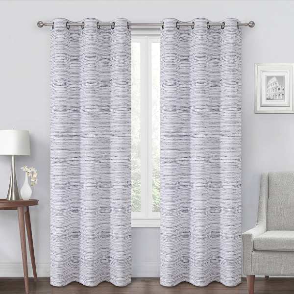 at home Navy Textured Chenille Light Filtering Grommet Curtain Panel 84"