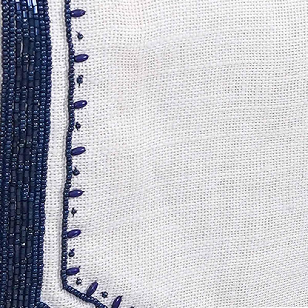 At Home Neutral Jute Table Runner With Navy Beaded Border 36x13