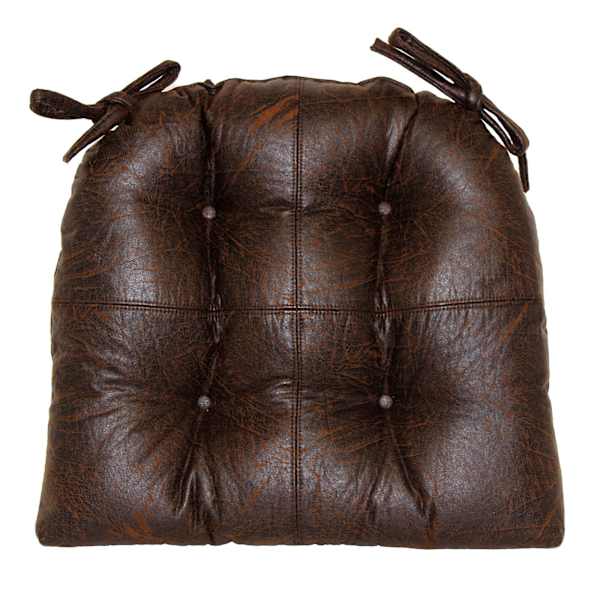 at home Nubuck Brown Faux Leather Quarter Panel Dining Chair Cushion with Ties