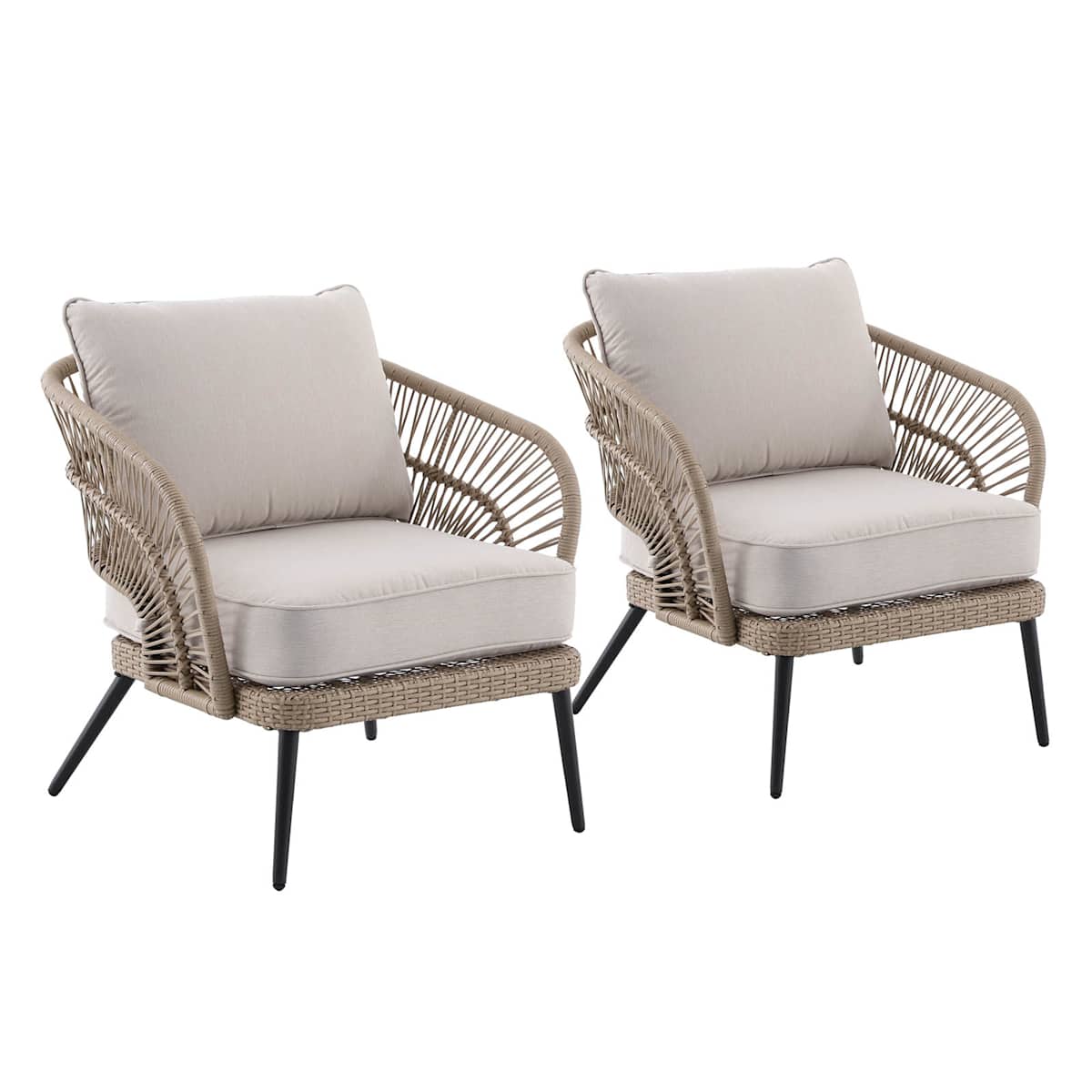 At Home Paloma Patio Armchairs Taupe Wicker With Sand Cushions 2-Piece Set