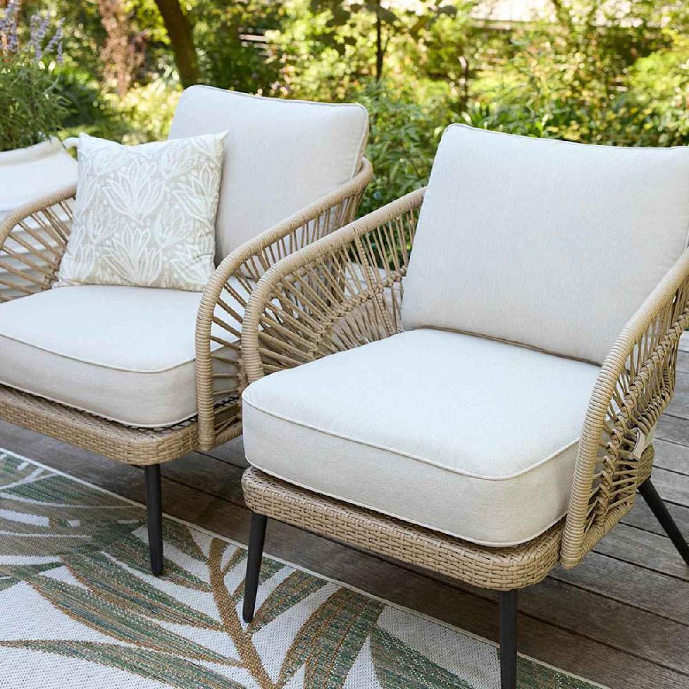 At Home Paloma Patio Armchairs Taupe Wicker With Sand Cushions 2-Piece Set