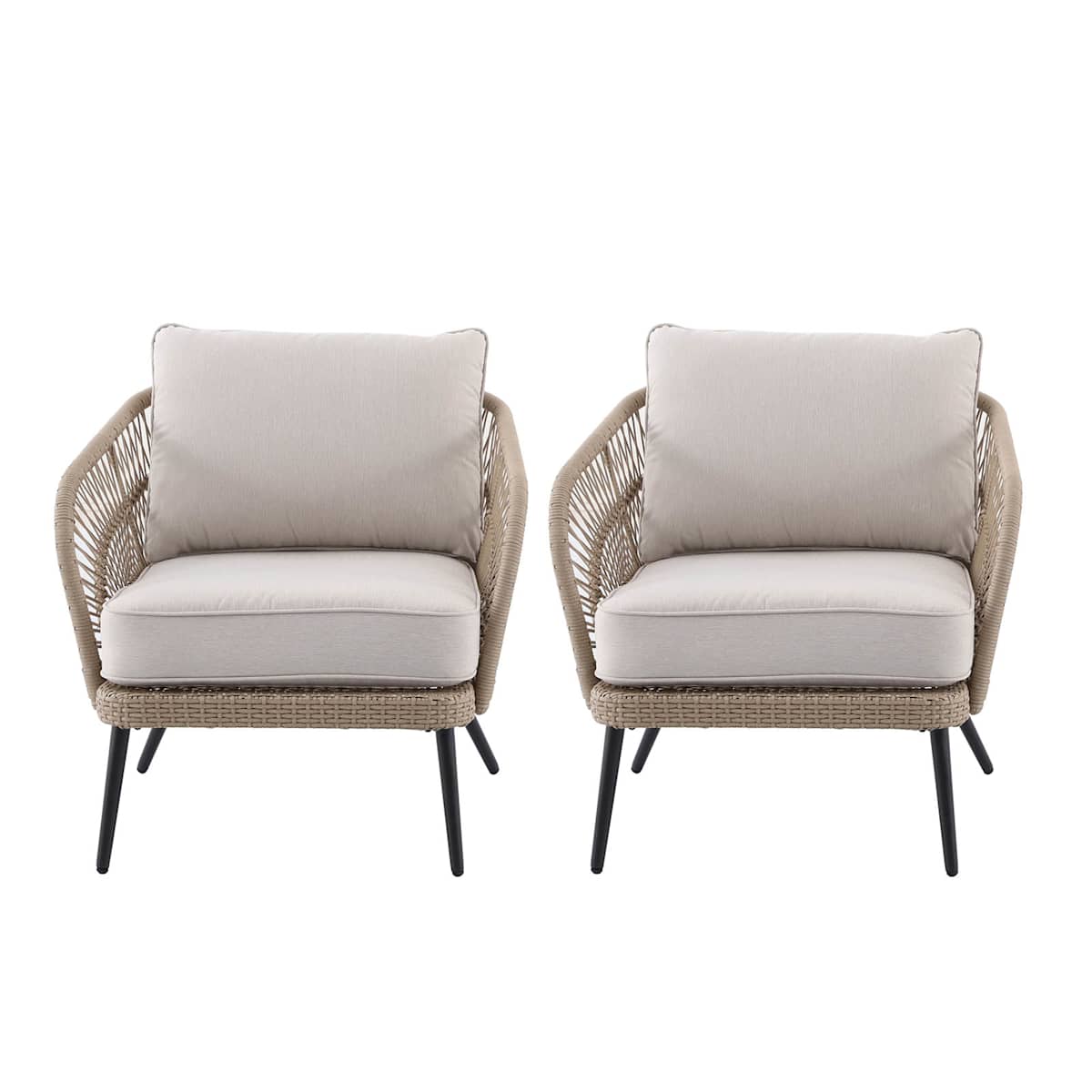 At Home Paloma Patio Armchairs Taupe Wicker With Sand Cushions 2-Piece Set
