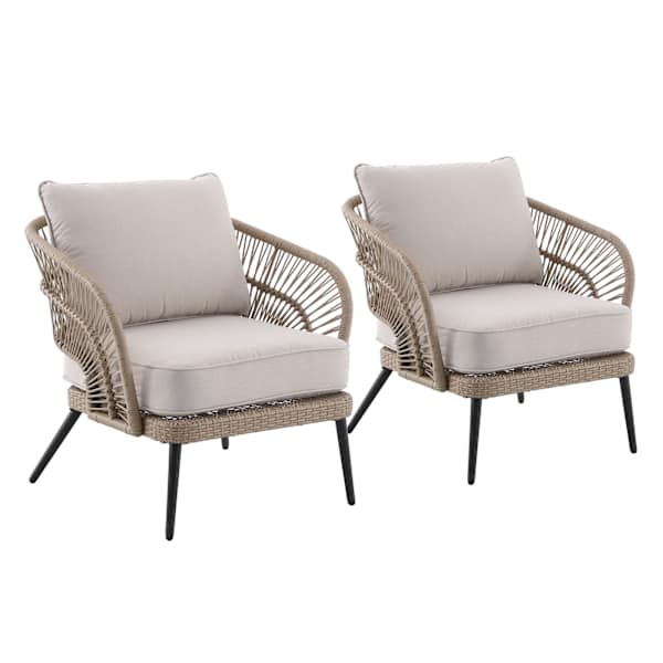 at home Paloma Patio Armchairs Taupe Wicker with Sand Cushions 2-Piece Set