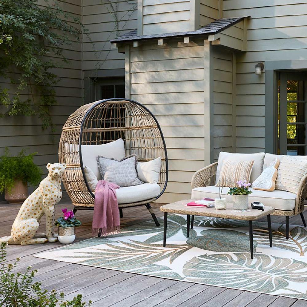 At Home Paloma Patio Egg Chair Loveseat & Coffee Table 3-Piece Set