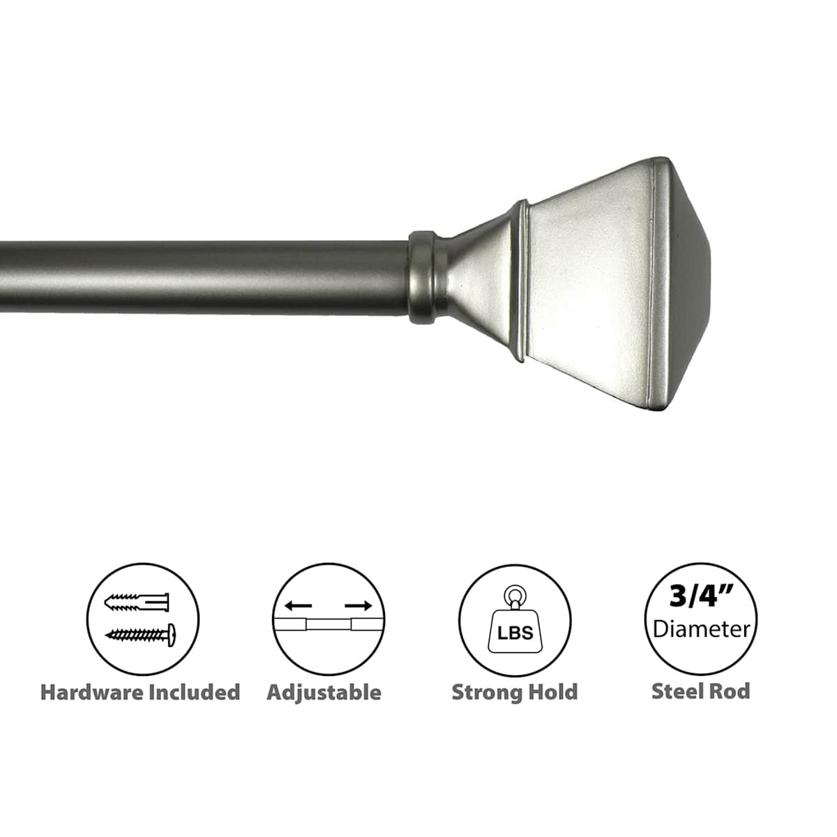 At Home Parker 3/4" Pewter Trumpet Curtain Rod 28-48"