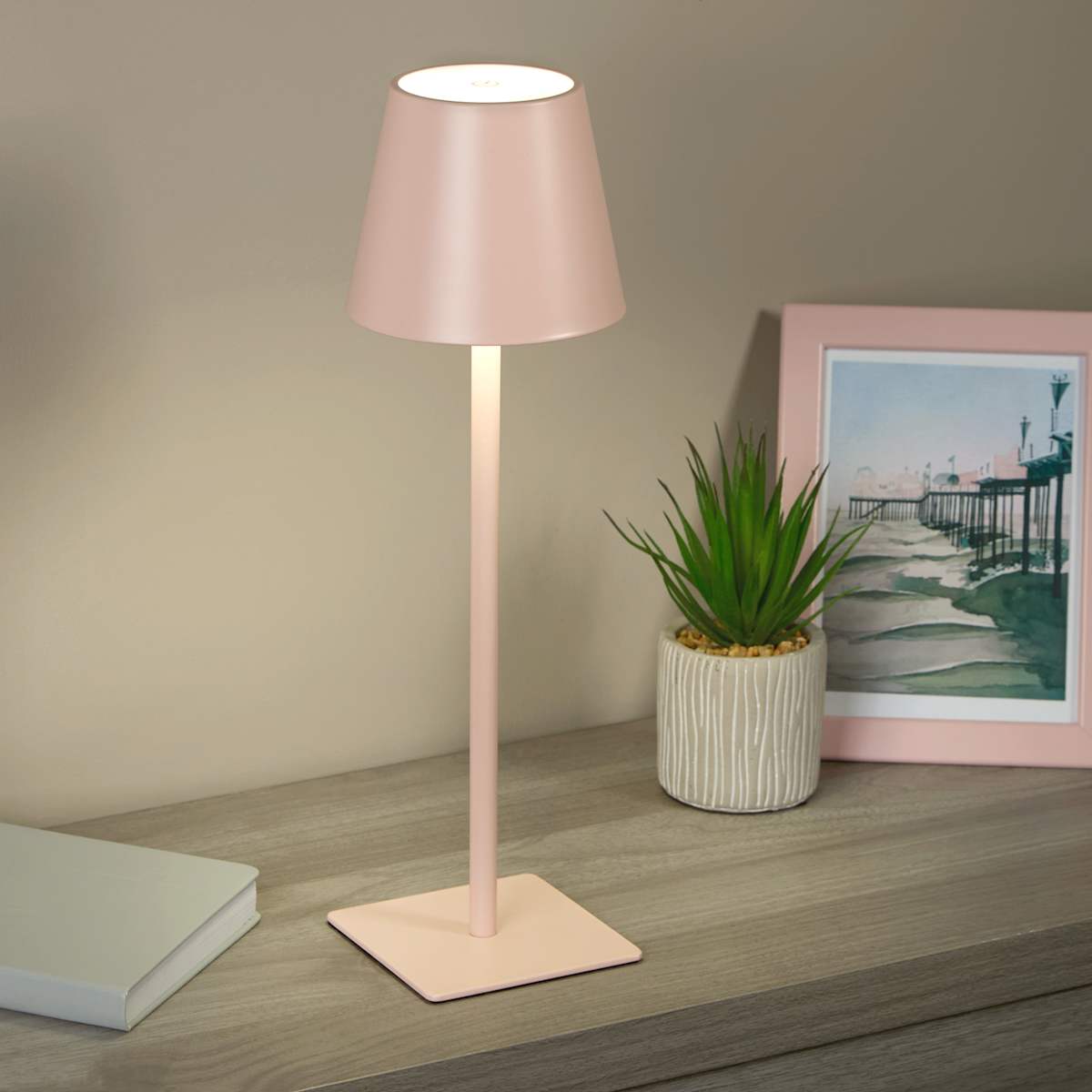 At Home Pink Indoor & Outdoor USB Rechargeable Lamp 14"