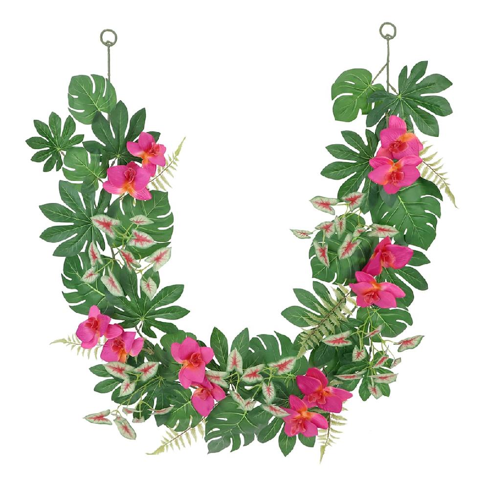 At Home Pink Orchid With Mixed Tropical Leaves Garland 72"