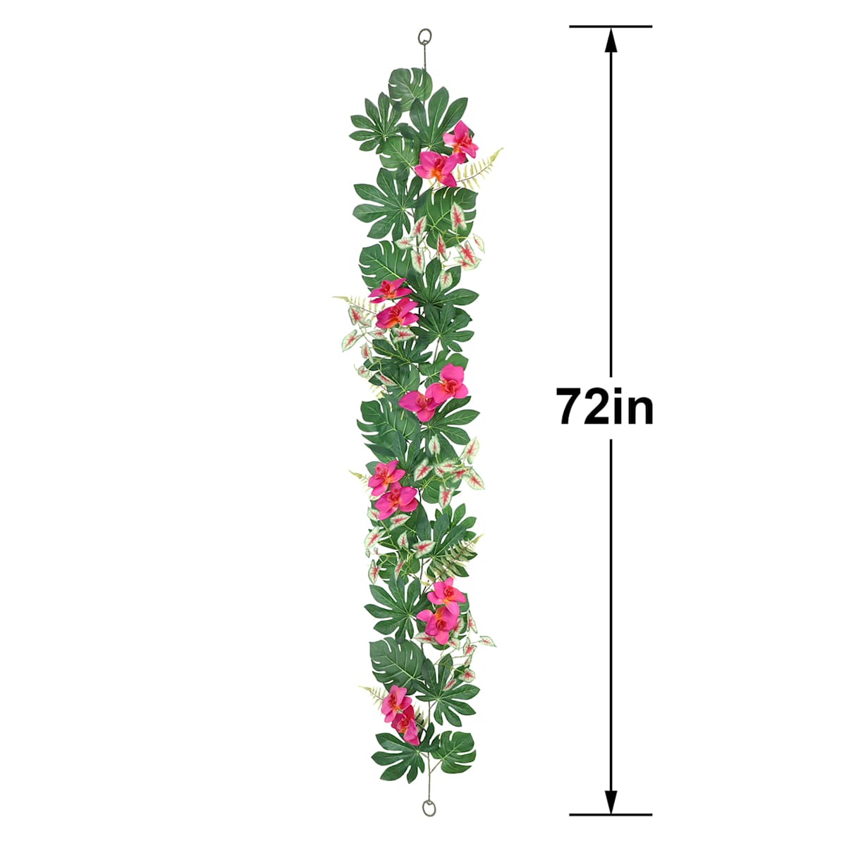 At Home Pink Orchid With Mixed Tropical Leaves Garland 72"