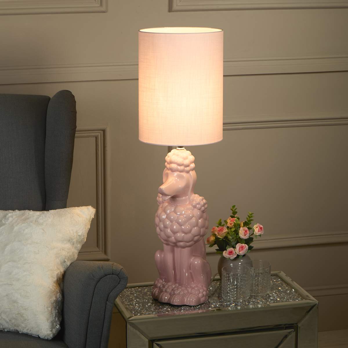 At Home Pink Poodle Ceramic Medium Lamp With Shade 27"