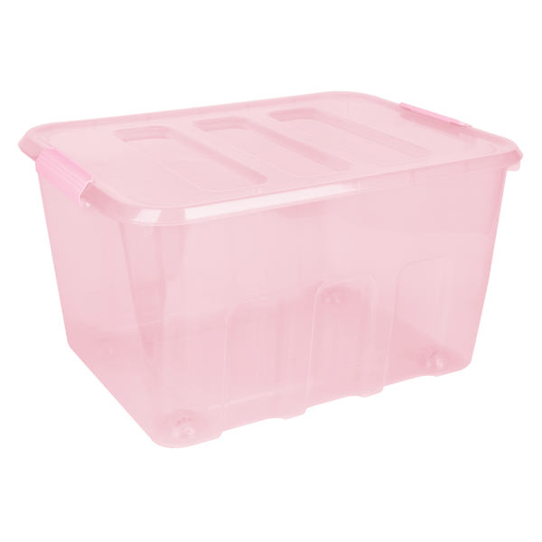 at home Pink Storage Tote with Pink Latch & Wheels 52L