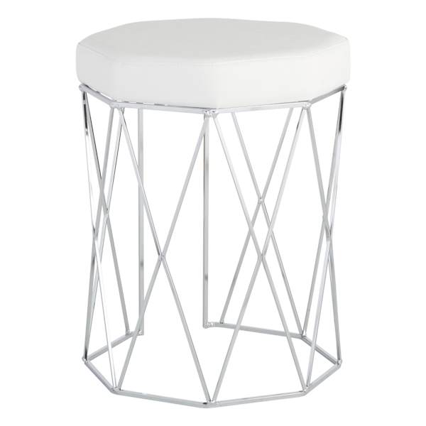 at home Prisma Chrome Wire Vanity Stool & Padded White Faux Leather Seat