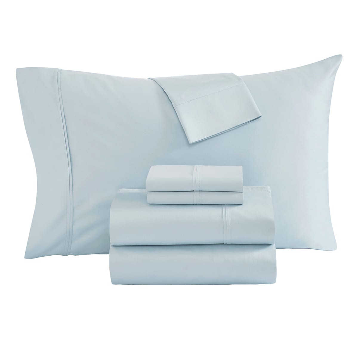 At Home Providence 6-Piece Light Blue 100% Egyptian Cotton Sateen Sheet Set Queen