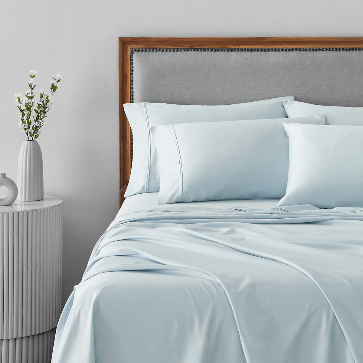 At Home Providence 6-Piece Light Blue 100% Egyptian Cotton Sateen Sheet Set Queen