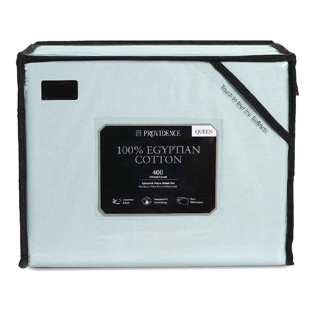 At Home Providence 6-Piece Light Blue 100% Egyptian Cotton Sateen Sheet Set Queen