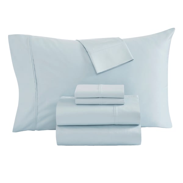 at home Providence 6-Piece Light Blue 100% Egyptian Cotton Sateen Sheet Set Queen