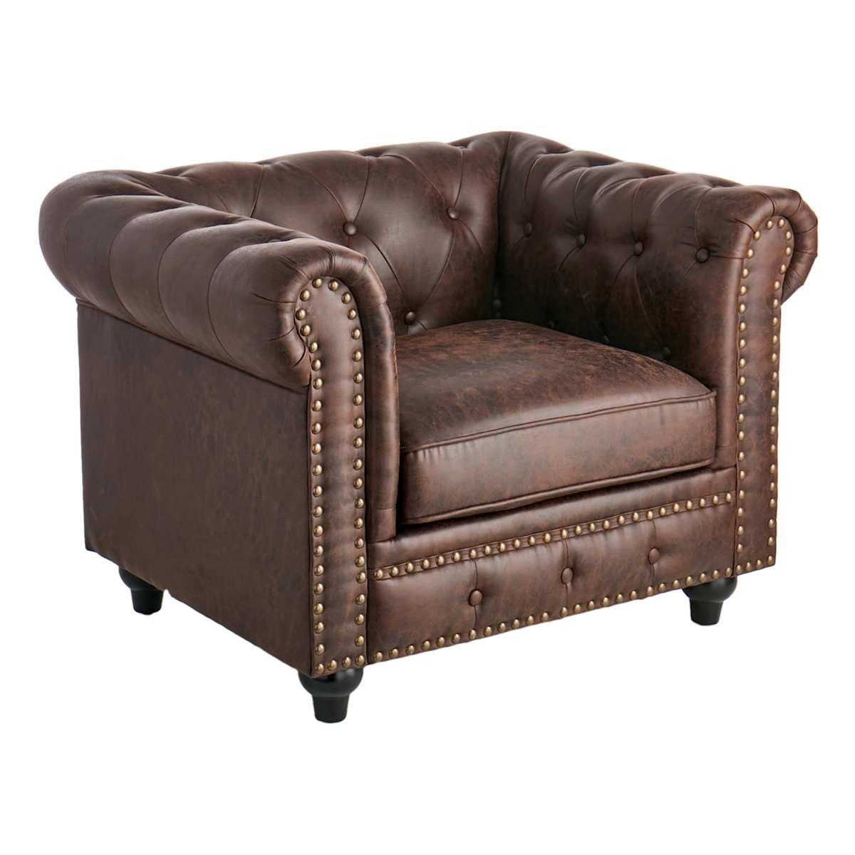At Home Providence Chesterfield Brown Faux Leather Tufted Accent Chair