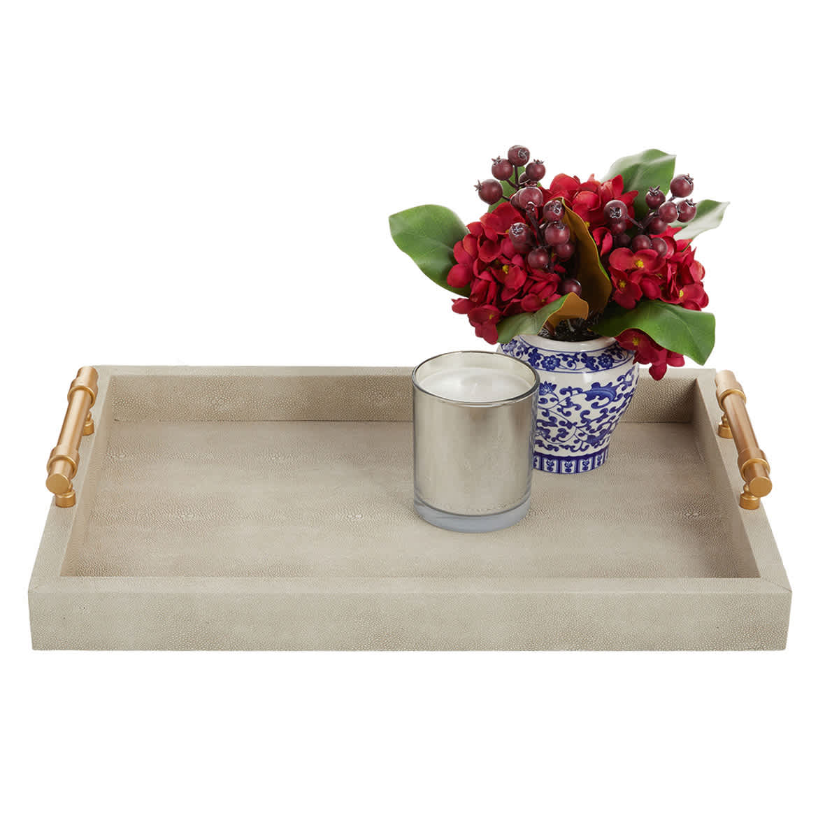 At Home Providence Natural Textured Faux Leather Tray 17x12
