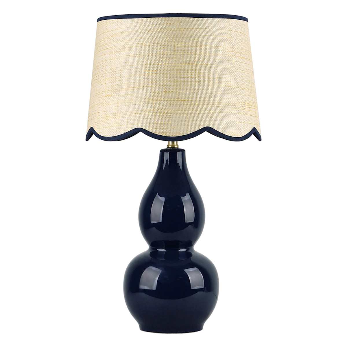 At Home Providence Navy Double Gourd Ceramic Small Lamp With Scallop Shade 17"