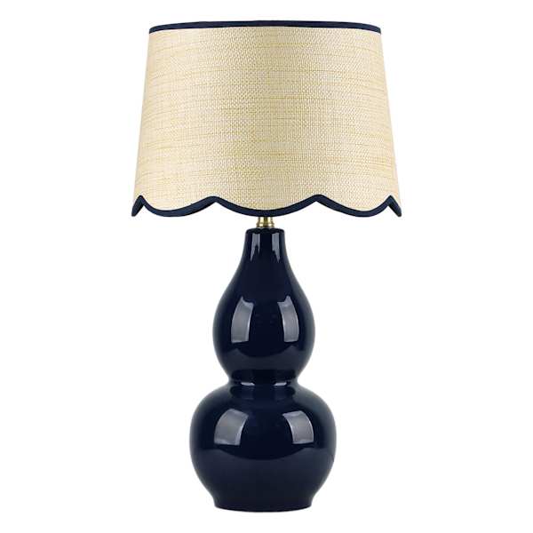 at home Providence Navy Double Gourd Ceramic Small Lamp with Scallop Shade 17"