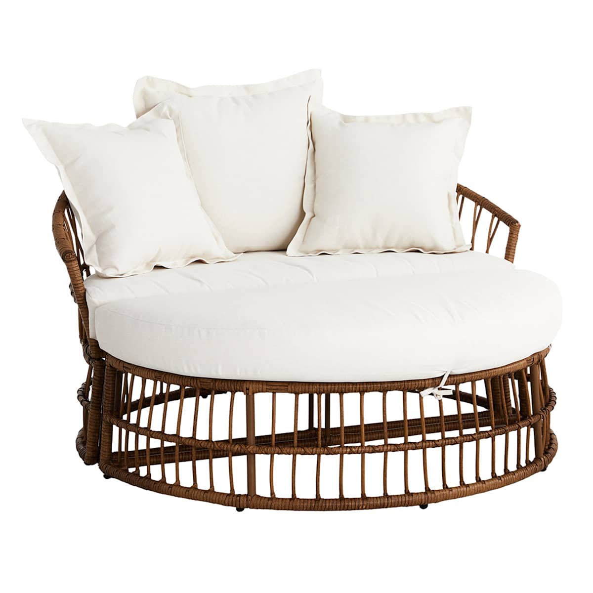 At Home Puebla Daybed Natural Wicker With Natural Canvas Cushions Pillows Umbrella And Base 3-Piece Set