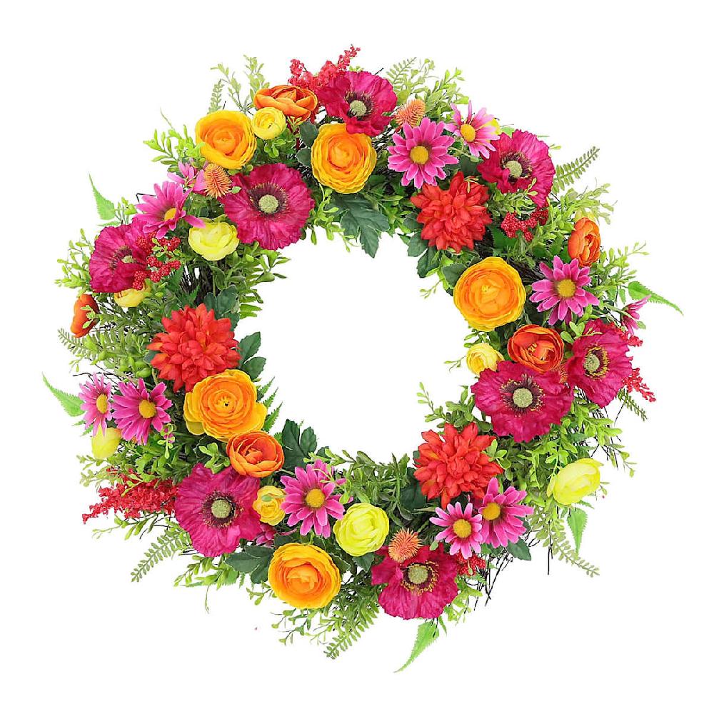 At Home Ranunculus Anemone & Daisy Grapevine Wreath 20"