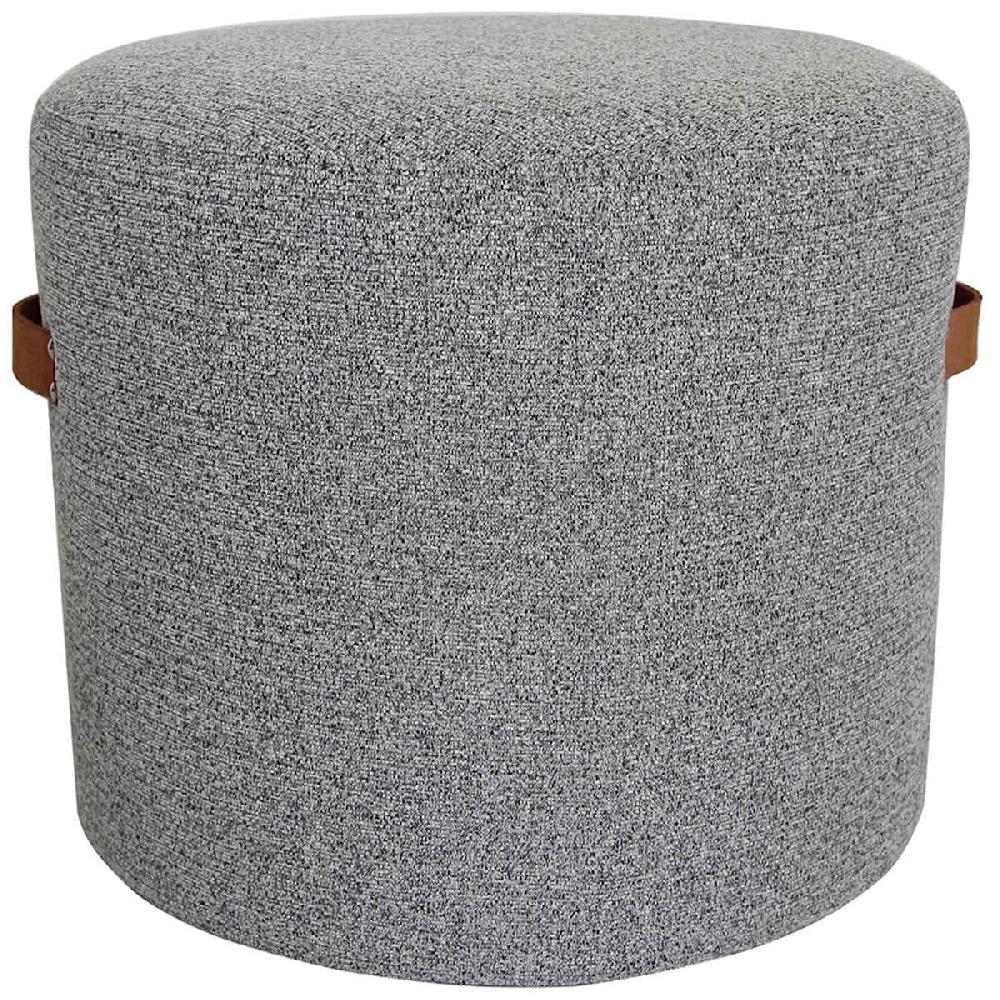 At Home Rica Textured Pouf With Faux Leather Handles Grey