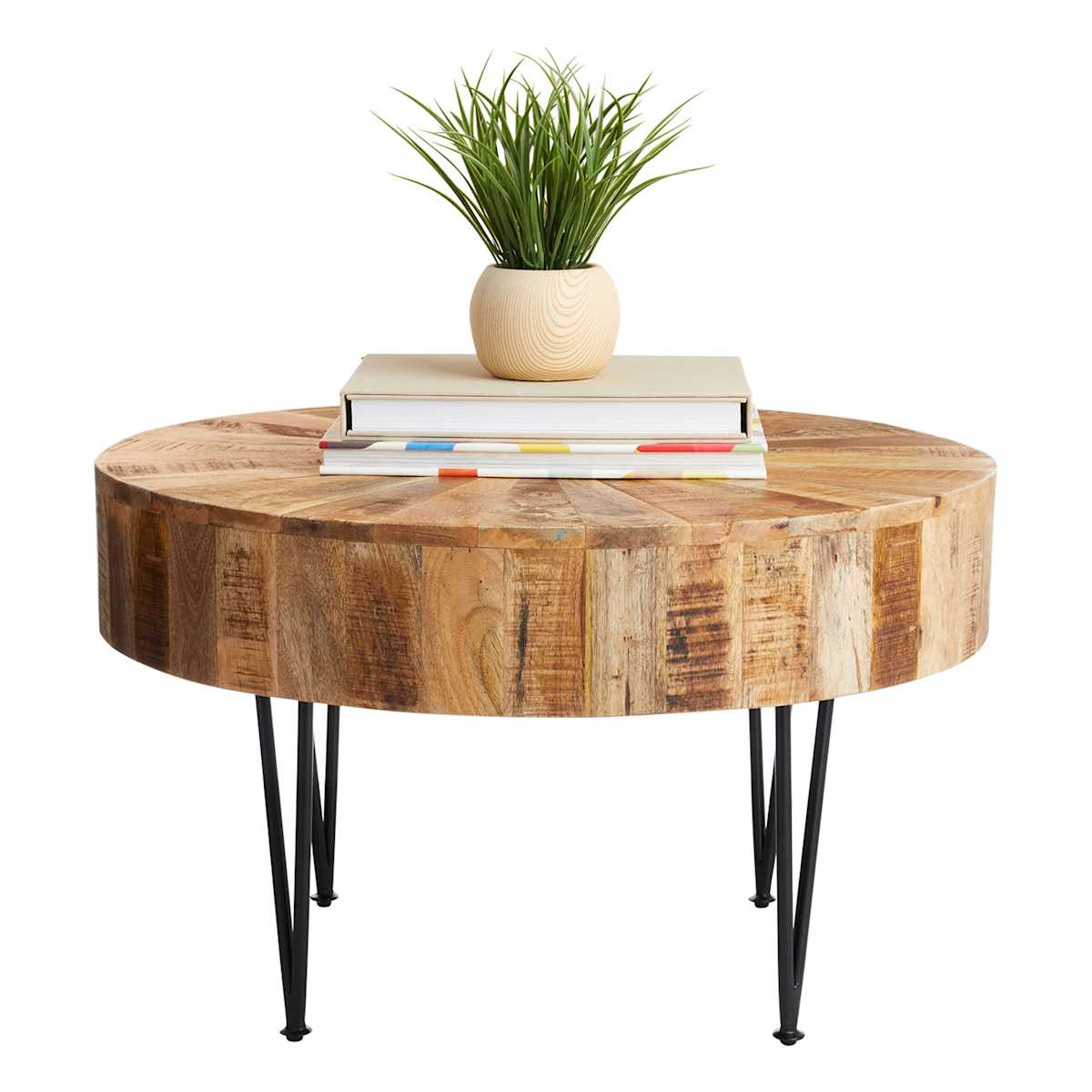 At Home Round Mango Wood Coffee Table With Metal Hairpin Legs Mango