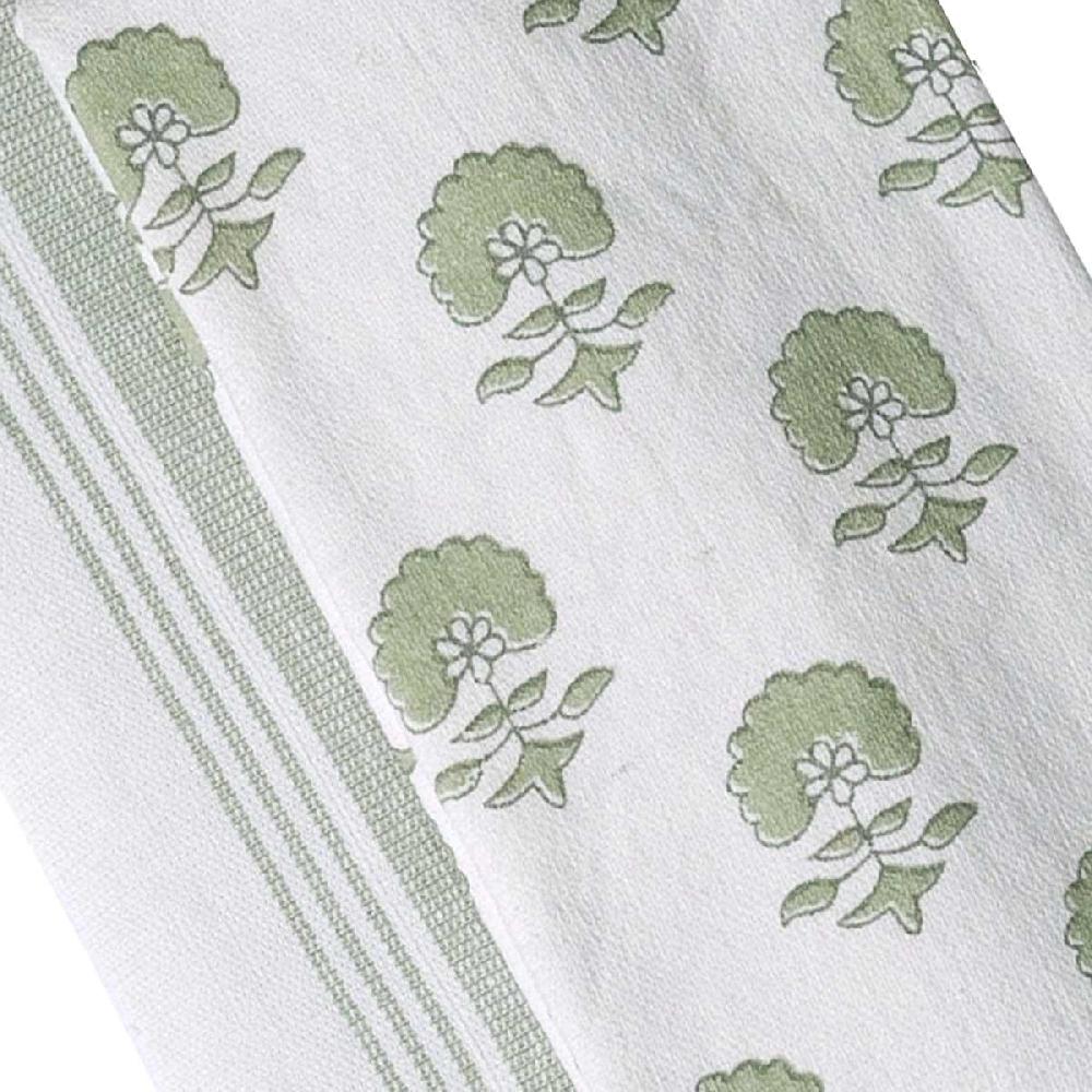 At Home Set Of 2 Green Floral Print Terry Cotton Kitchen Towels