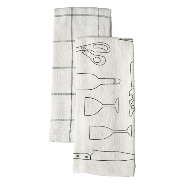 at home Set of 2 Grey Tools Print Terry Cotton Kitchen Towels